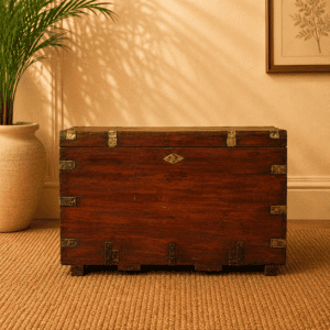 Antique Brass-Studded Wooden Trunk