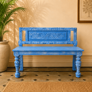Royal Blue Hand-Carved Vintage Sofa